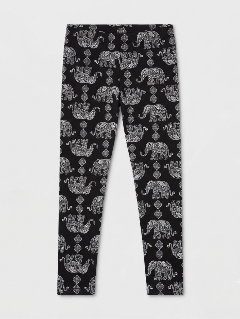 Sweet Leggings Women's Large Black White Elephant Print Ankle Leggings 25.5" Ins